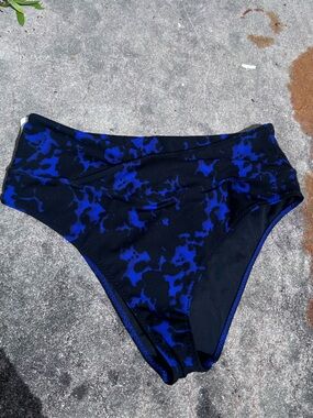 Fabletics Black & Blue Camo Bikini Bottom Large
